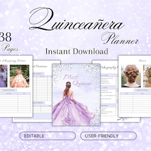 Quinceañera Planner Printable, Quince Purple Book Planning, Quince Planning Checklist, Quinceañera Template Editable, Quinceañera To Do List