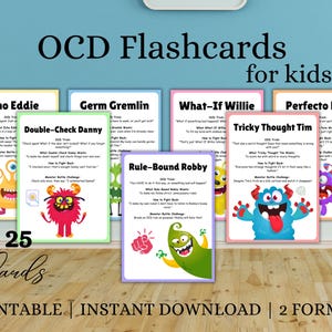 Cartes mémoire TOC pour enfants, feuilles de travail sur les TOC à imprimer, jeux de thérapie TOC, feuilles de travail sur les troubles obsessionnels compulsifs, orientation scolaire