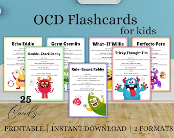 OCD Flashcards for kids, OCD worksheets Printable, OCD Therapy Games, Obsessive Compulsive Disorder Worksheets, School Counseling
