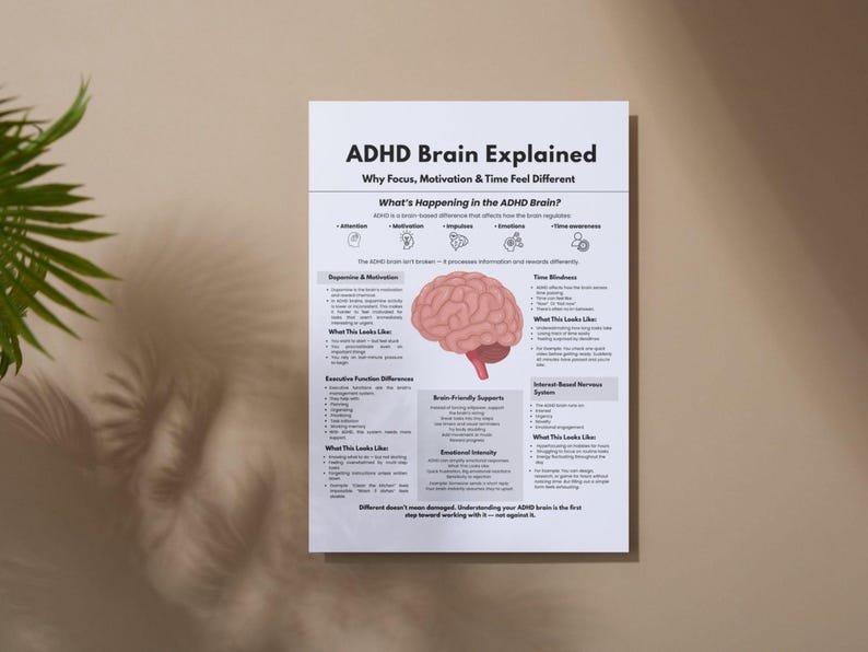 ADHD Brain Explained Cheat Sheet, Neurodiversity Education Printable ...