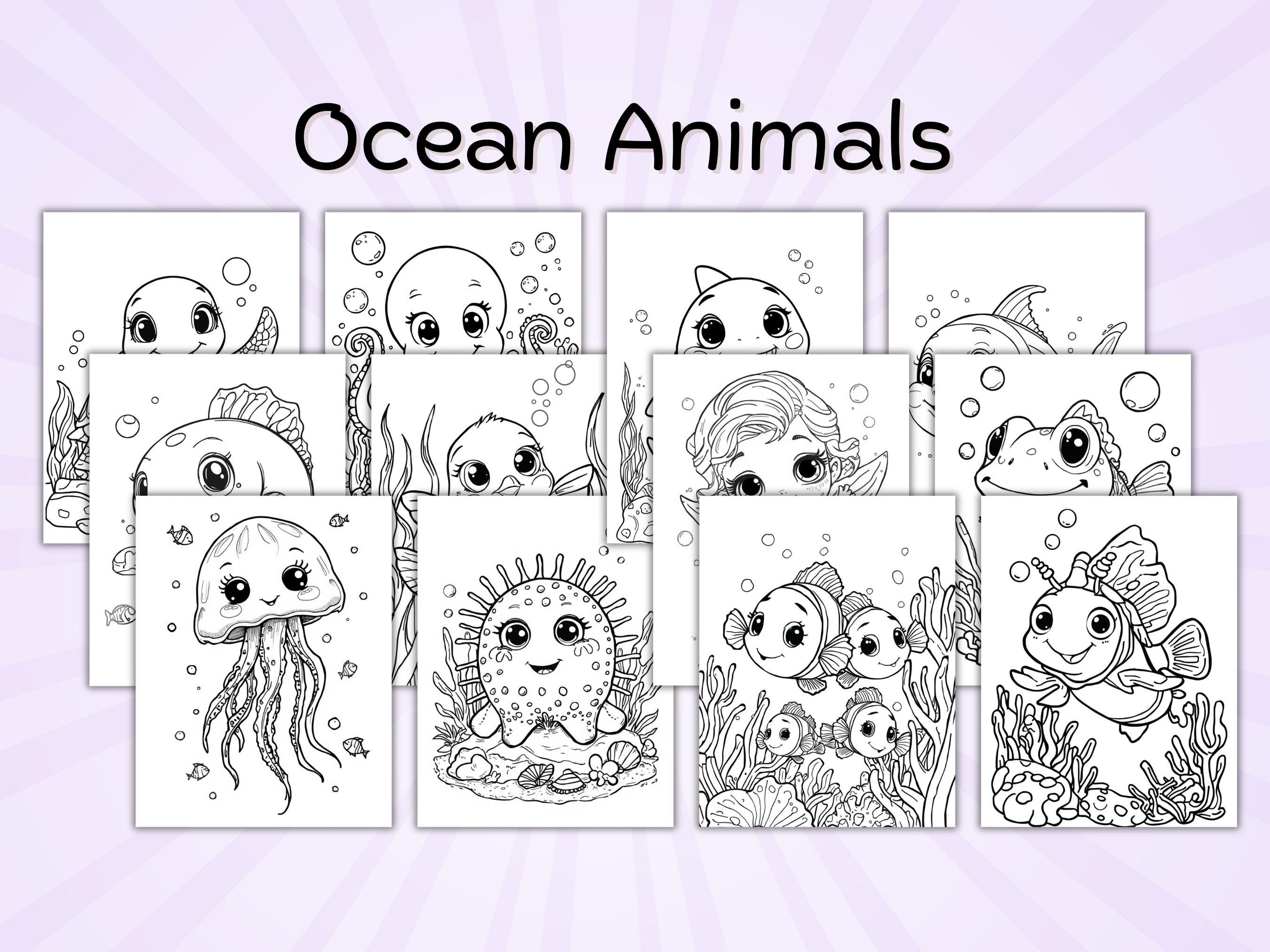 100 Cute Ocean Animals Coloring Pages for Kids & Adults, Printable Sea ...