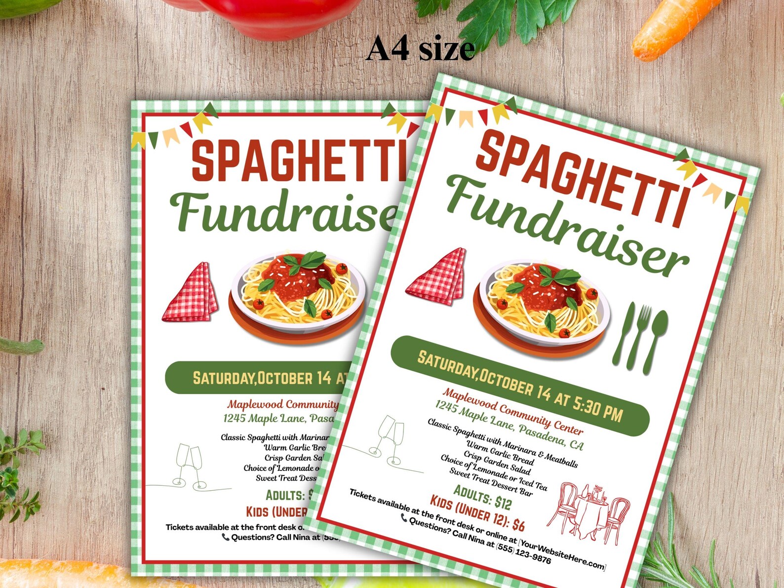 Editable Pasta Night Fundraiser Flyer & Ticket Template, Printable ...