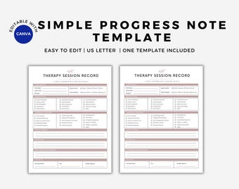 Editable Progress Note Template | Therapist Counselor Psychologist Social Worker | Word Document | US Letter