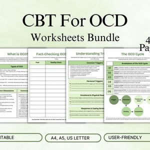 OCD-arbetsbladspaket, arbetsbok för kognitiv beteendeterapi, utskrivbar journal för psykisk hälsa, hanteringsfärdigheter för ångest och OCD, utskrivbar