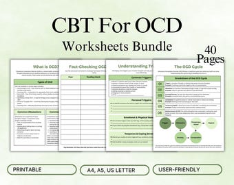 OCD Arbeitsblätter Bundle, Arbeitsbuch für Kognitive Verhaltenstherapie, druckbares Journal für psychische Gesundheit, Angst & OCD Bewältigungsfähigkeiten, druckbar