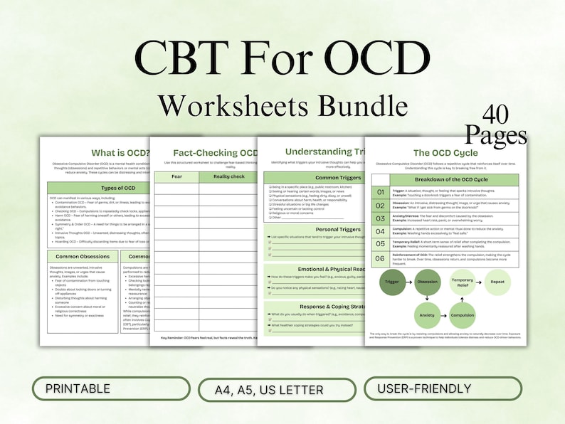 OCD Worksheets Bundle, Cognitive Behavioral Therapy Workbook, Printable ...