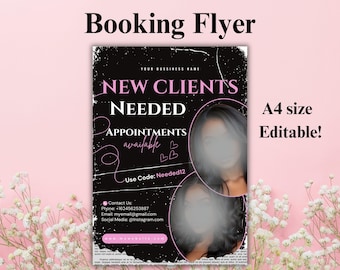 Editable Booking Flyer Template, Book Now Flyer, Booking Flyer, New Clients Wanted, New Clients needed, Holiday Deal Flyer, New Year Booking