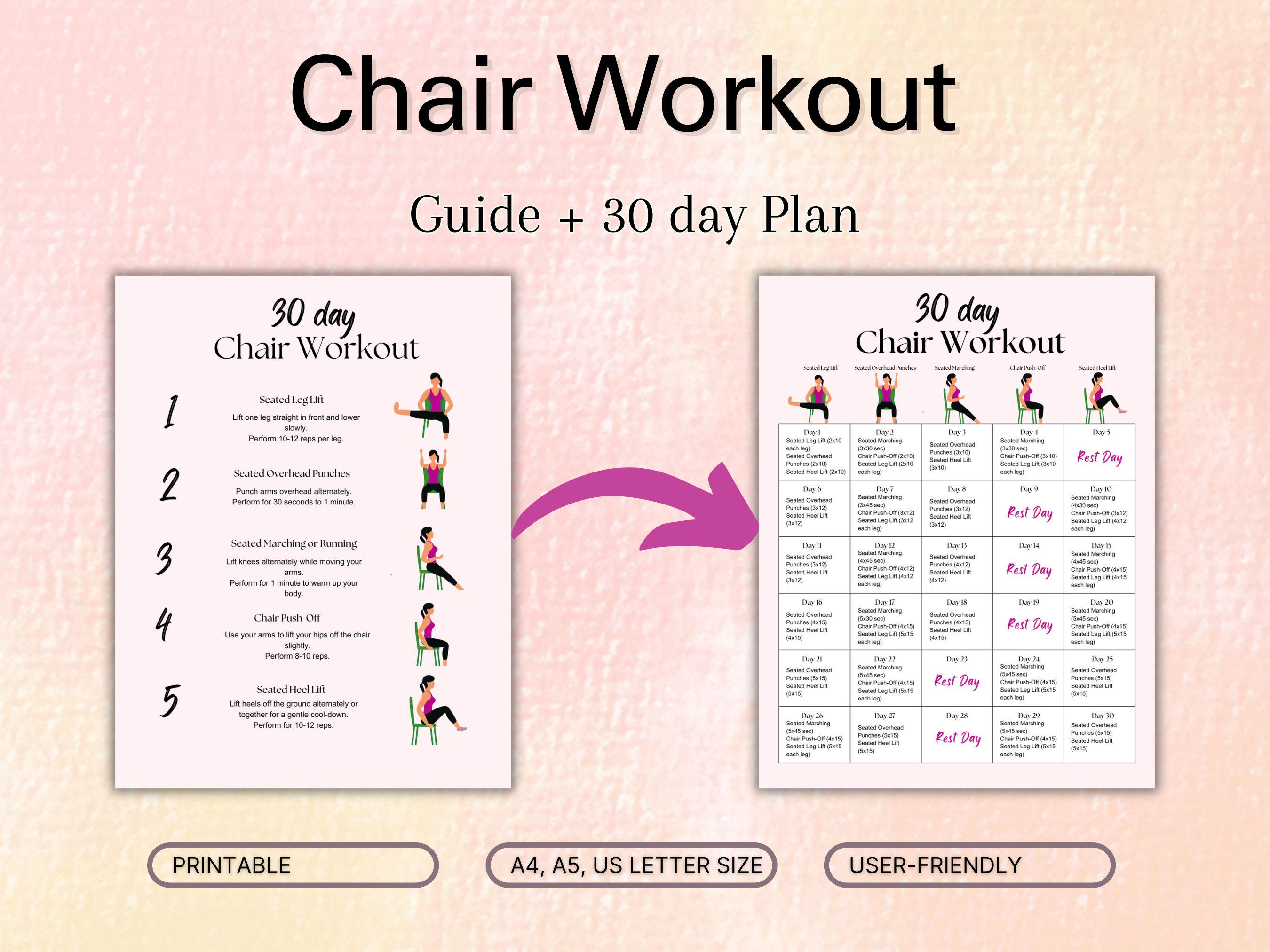 30 Day Chair Workout Bundle Printable, Easy to Follow Beginner Friendly ...
