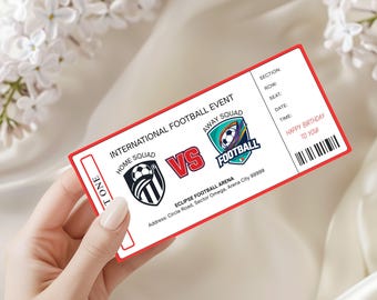 Bearbeitbare Fußballspiel-Eintrittskarte, Geburtstagsgeschenkkarte, druckbarer Sportveranstaltungspass, 17 x 3,25 Zoll digitaler Download