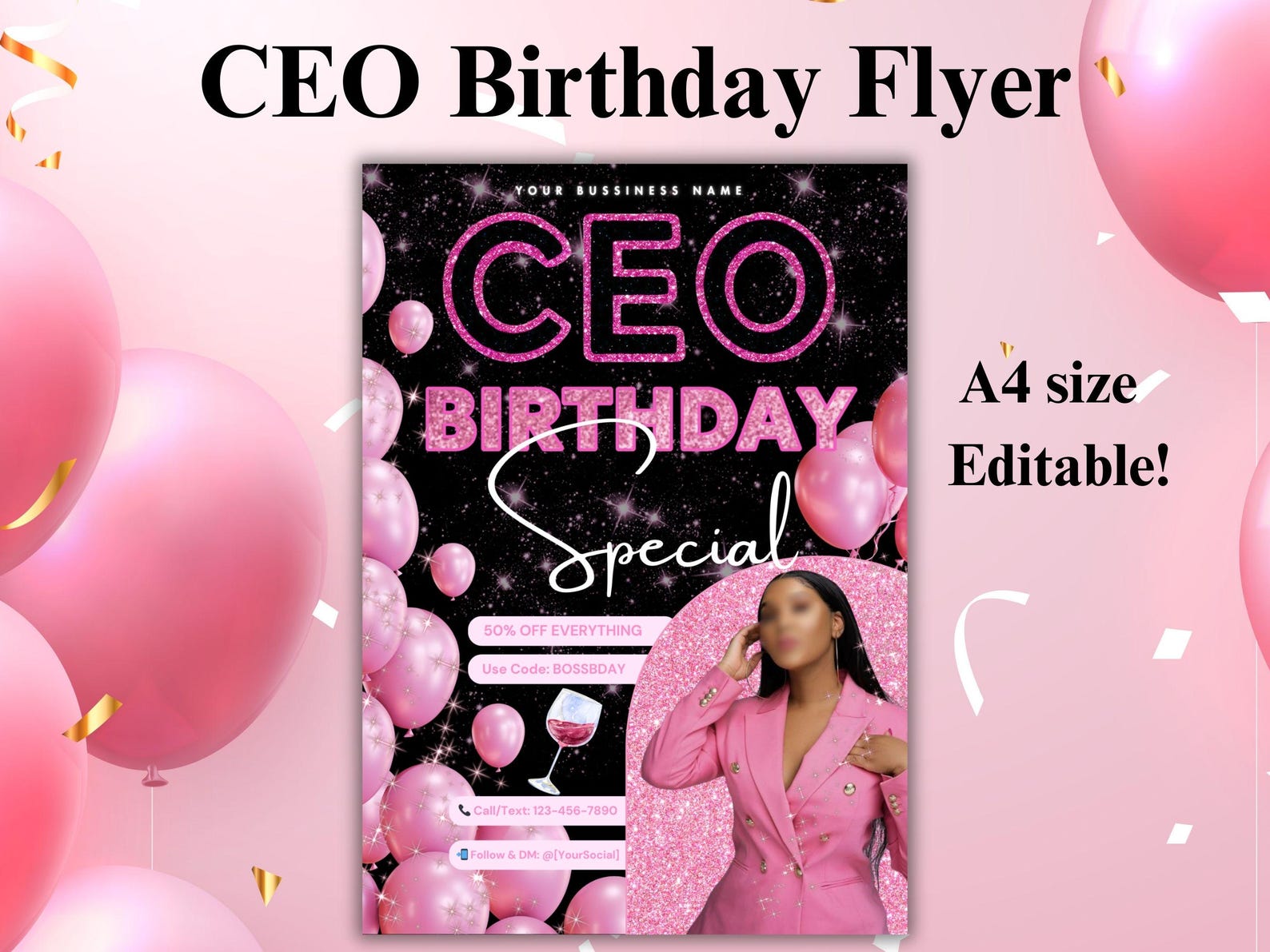 Editable CEO Birthday Flyer Template, Boss Girl Flyer, Flash Sale Promo ...