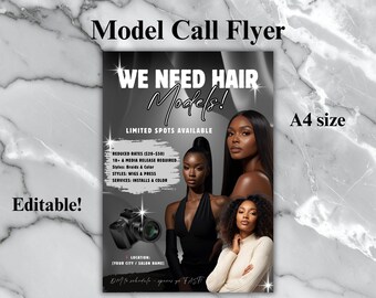 Looking For Hair Models Flyer Template | Editable Model Call Flyer | Beauty Business Model Search | DIY Hair Stylist Canva Template