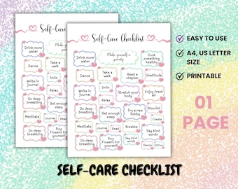 Self Care Checklist Printable | Self Love Planner Insert | Daily Wellness Tracker | Instant Download PDF | Cutlines Included
