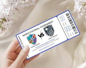 Bearbeitbare Fußballspiel-Eintrittskarte, Geburtstagsgeschenkkarte, druckbarer Sportveranstaltungspass, 17 x 3,25 Zoll digitaler Download