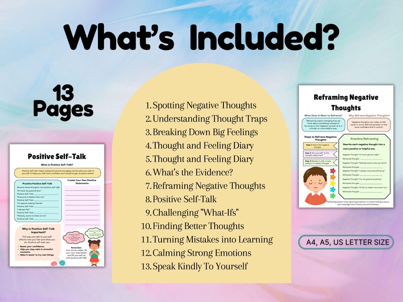Thought Challenging Activity worksheets with structured exercises, ideal for use by therapists, teachers, and parents in various settings.