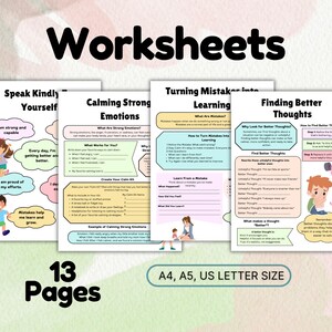 Close-up of a printable therapy worksheet helping kids identify and challenge negative thoughts in a fun and engaging way.