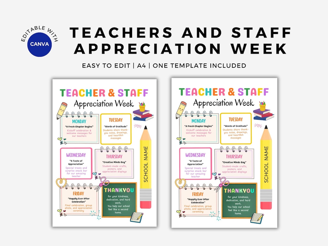 Editable Teacher Appreciation Week Flyer Template | Staff Schedule ...