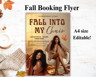 Herbst Buchung Flyer Vorlage | Bearbeitbarer Canva Flyer | Herbst Haare, Nägel, Wimpern, Perücke, MUA Termin Flyer | Bücher offene Flyer, digitaler Download