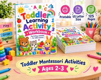 Toddler Montessori Activities Ages 2-3 | Preschool Learning Workbook | Alphabet Numbers Shapes | Printable PDF | 125 Pages