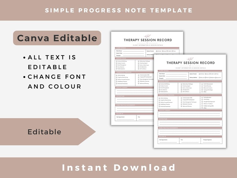 Simple therapy progress note template
