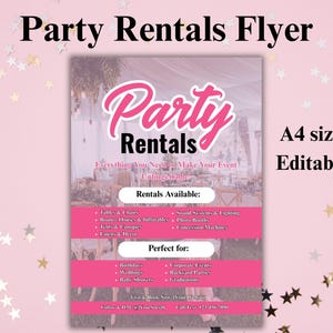 Editable Event Equipment Rental Flyer Template, DIY Party Supplies Flyer Design, Printable Party Planning & Decoration Rental Advertisement