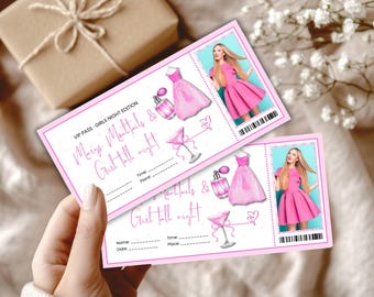 Editable Girls Night Pass Template, Printable Girls Night Ticket, Personalized Party Pass, Canva Editable, Digital Download