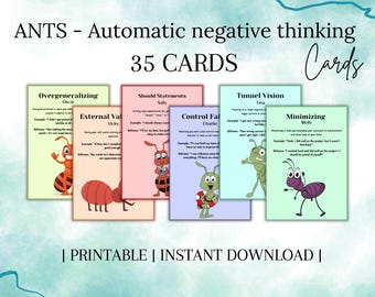 Automatic Negative Thoughts Cards for Kids, Mindset Framing Thoughts, Cognitive Distortions, CBT Cards School Counseling Resources, SEL Tool