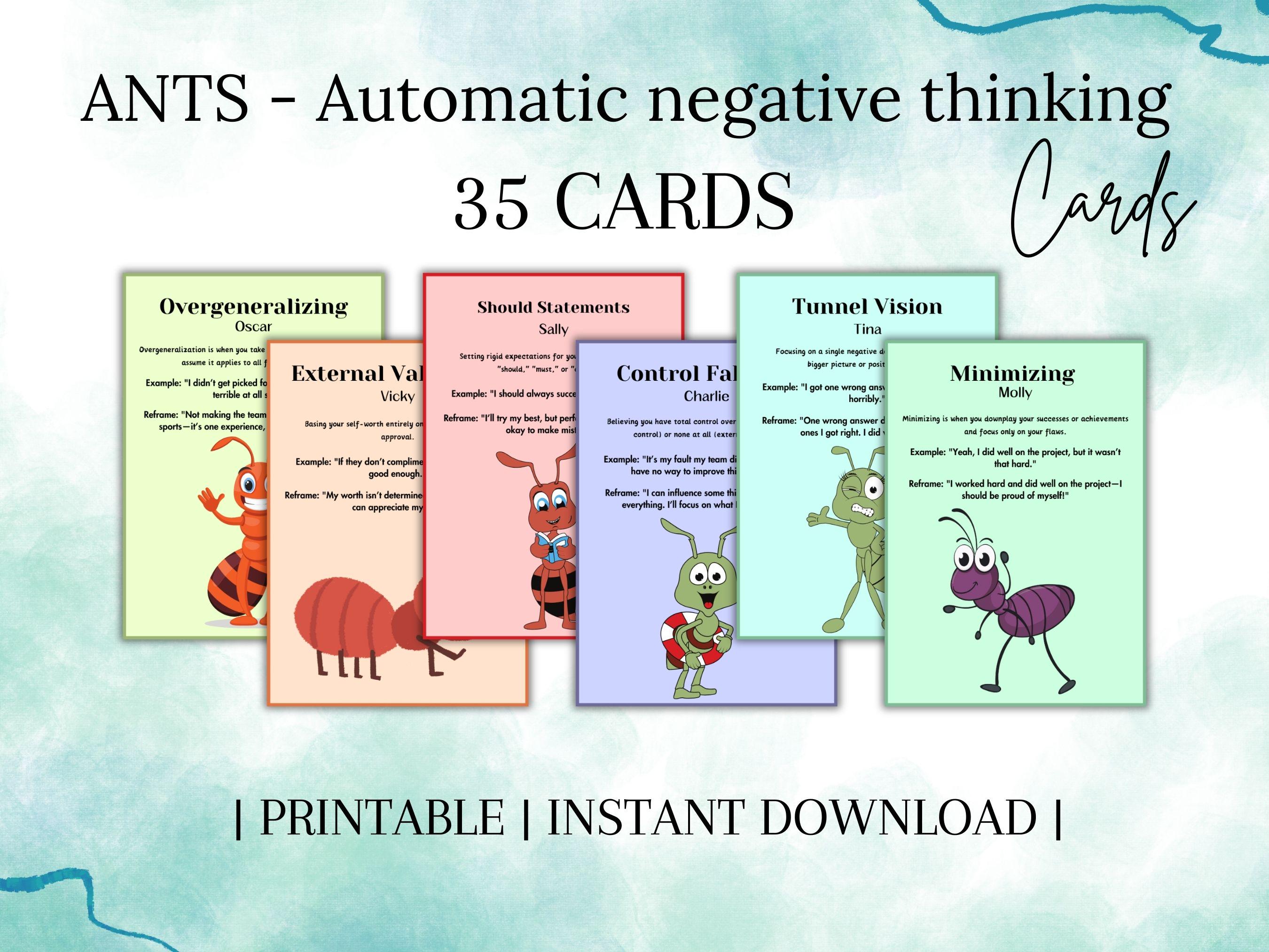 Automatic Negative Thoughts Cards for Kids, Mindset Framing