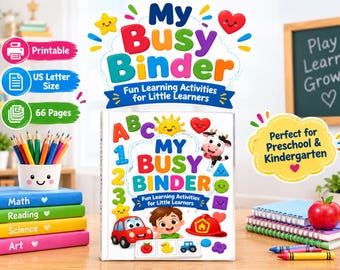 Toddler Busy Binder Printable | Preschool Learning Activities | Kindergarten Quiet Book | Educational Binder PDF | 66 Pages