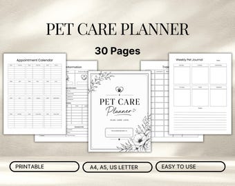 Pet Care Planner Printable Bundle | Pet Records & Vet Log | Medication and Meal Tracker | Weekly Monthly Pet Planner