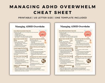 Managing Attention Overwhelm Cheat Sheet Printable | Nervous System Regulation Guide | Emotional Coping Tools