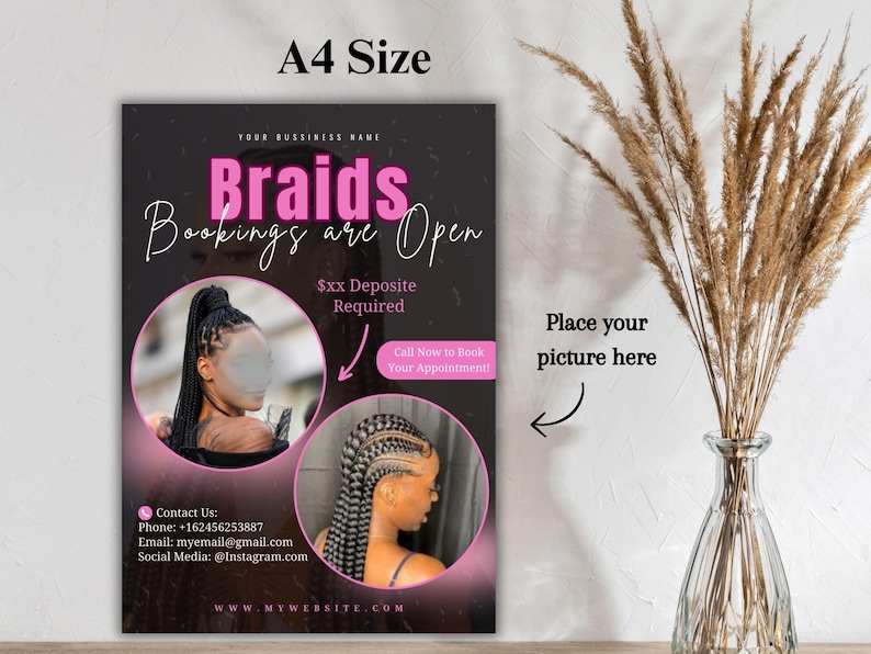 Editable Braids Flyer, Braids Booking Flyer Template, Knotless Braids ...