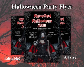 Halloween Party Flyer Vorlage | Gruseliges Kostüm-Party Einladung | Bearbeitbarer Canva Halloween Event Flyer | A4 Druckbar
