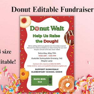 Editable Donut-Themed Fundraiser Flyer Template, Printable Sweet Treat Event Poster, School or Community Bake Sale Invite, DIY Charity Flyer
