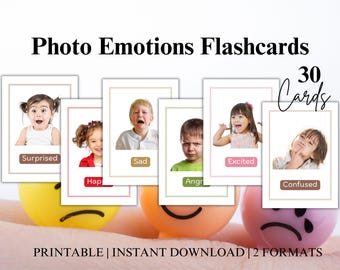 Emotions Flashcards for Kids, Printable Feelings Cards with Real Children, Toddler Learning Tool, Calming Corner Resource, SEL Activity