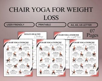 Stuhl Yoga zur Gewichtsabnahme Senioren zum Drucken, 30-Tage-Übungsprogramm, Wellness-Bundle mit Workout-Handbuch, Mahlzeitenplaner & Tracker PDF