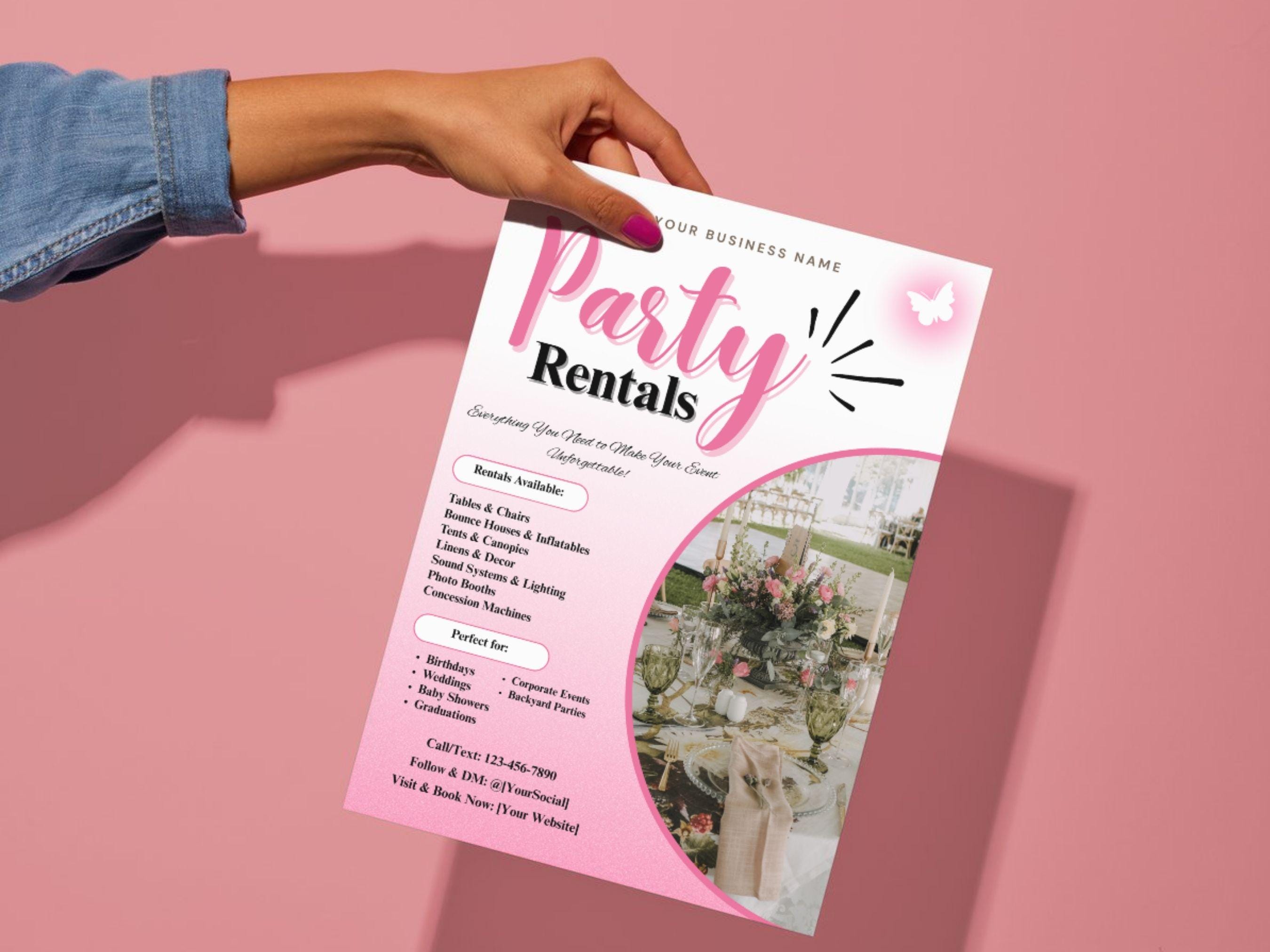 Editable Event Equipment Rental Flyer Template, DIY Party Supplies ...