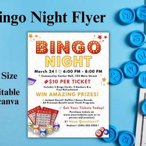 Editable Bingo Night Flyer Template, Night Game Invite, School Family Fundraiser Event, Bingo Night Fundraiser Flyer Invite, Game Flyer