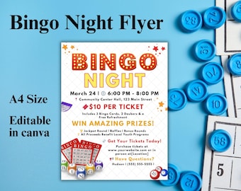 Editable Bingo Night Flyer Template, Night Game Invite, School Family Fundraiser Event, Bingo Night Fundraiser Flyer Invite, Game Flyer