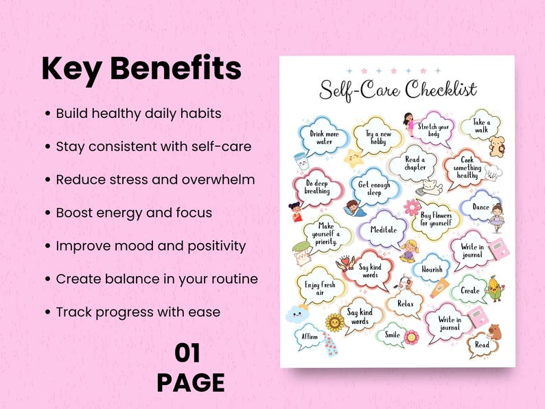 Self Care Checklist Printable | Daily Wellness Planner Insert | Self ...