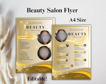 Bearbeitbarer Schönheitssalon Flyer Canva Vorlage, Beauty Services, Haar Nagel Make-up Salon Flyer zum Ausdrucken, Brauen Make-up Salon, Kosmetikerin Flyer