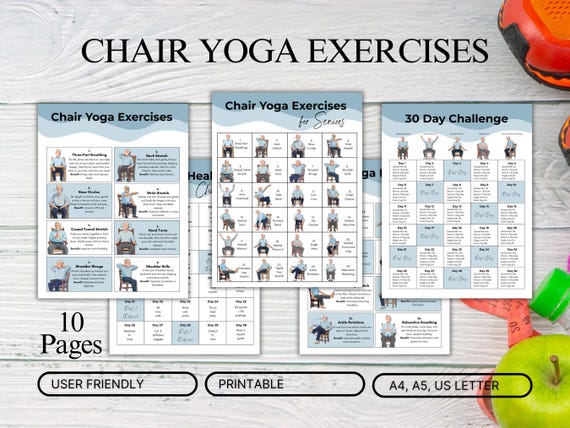 30 Day Chair Yoga for Seniors Challenge, Printable Exercise Guide, Chair Workout Plan PDF, Senior Fitness Home Workout, Digital Download