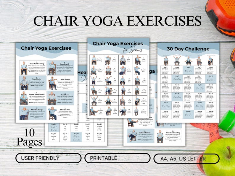 30 day chair yoga challenge for seniors printable PDF