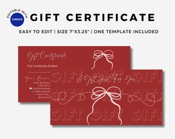 Valentine Gift Certificate Template, Editable Coquette Gift Card, Canva Template, Printable Valentine’s Gift, Digital Download