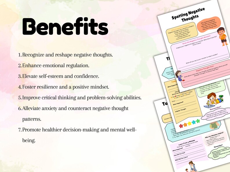 Printable Thought Challenging Activity worksheets for kids, featuring engaging tools to help with anxiety and build emotional resilience.