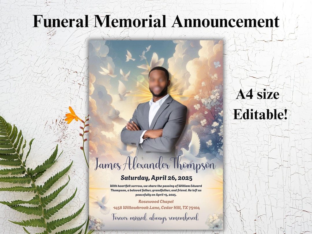 Memorial Service Announcement Template | Memorial Funeral Announcement