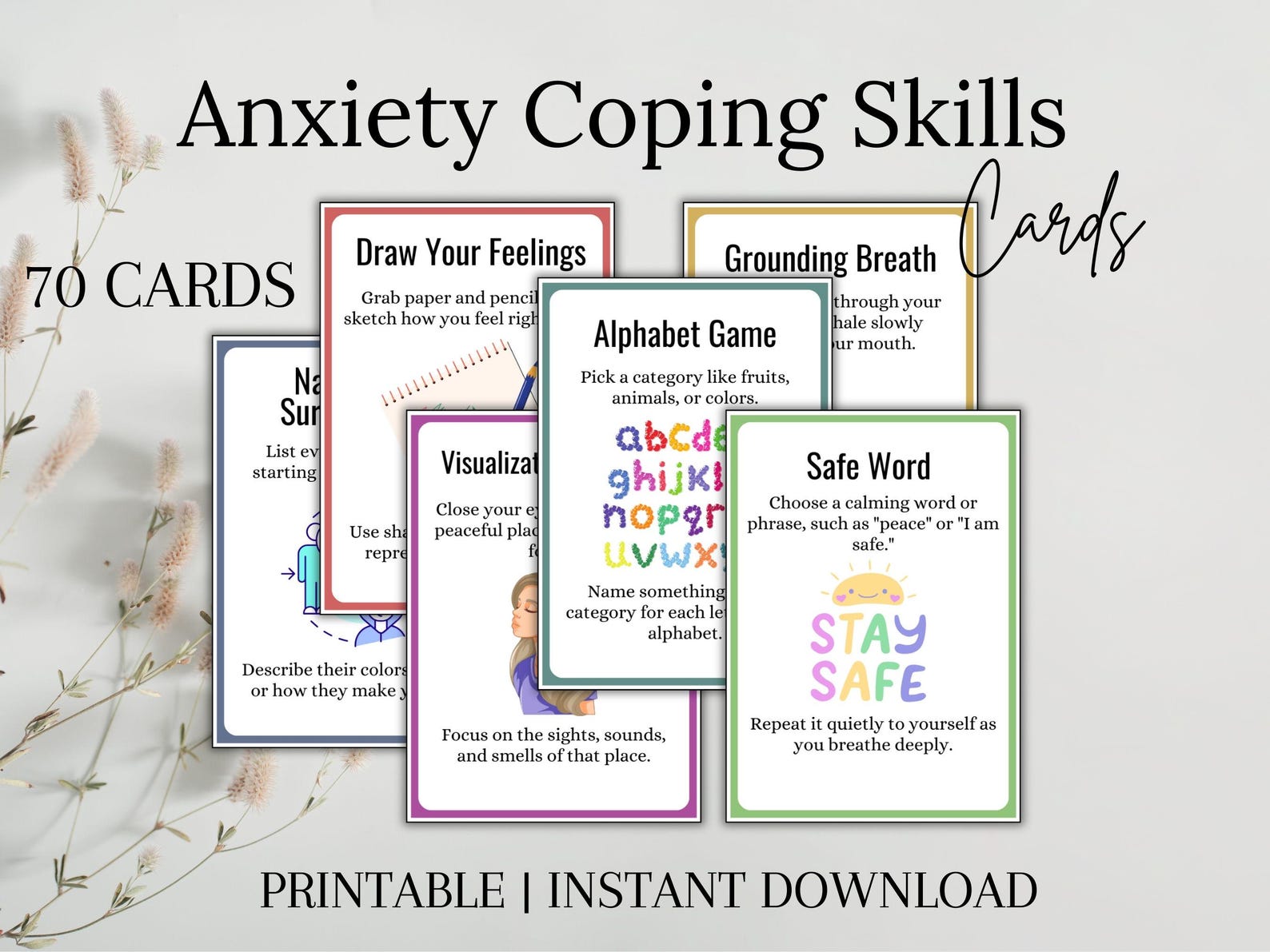 Anxiety Coping Skills Flashcards Printable, Therapy Tools and ...
