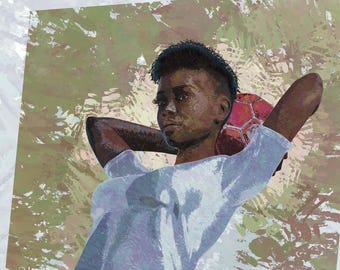 Plakat ścienny z piłkarzem – Abstrakcyjny plakat sportowy – Dekoracja do pokoju nastolatki – Dynamiczny wydruk z atletką – Bez ramki – v02