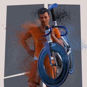 Bicycling Wall Art – Male Cyclist Poster – Teen Boy Bedroom Decor – Abstract Sports Print – Unframed Athlete Artwork – v01