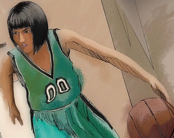 Basketball Wall Art – Female Athlete Poster – Teen Girl Bedroom Decor – Action Energetic Print – Unframed Sports Artwork – v05