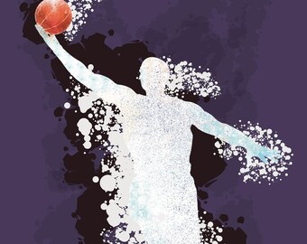 Plakat z motywem koszykówki – Plakat z męskim sportowcem – Dekoracja do pokoju nastolatka – Energetyczny wydruk – Nieoprawione dzieło sztuki sportowej – v07
